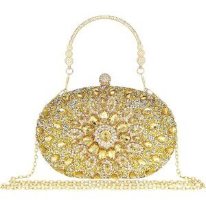 Rhinestone Clutch Purses for Women Evening Wedding Formal - Round Pearl Clasp